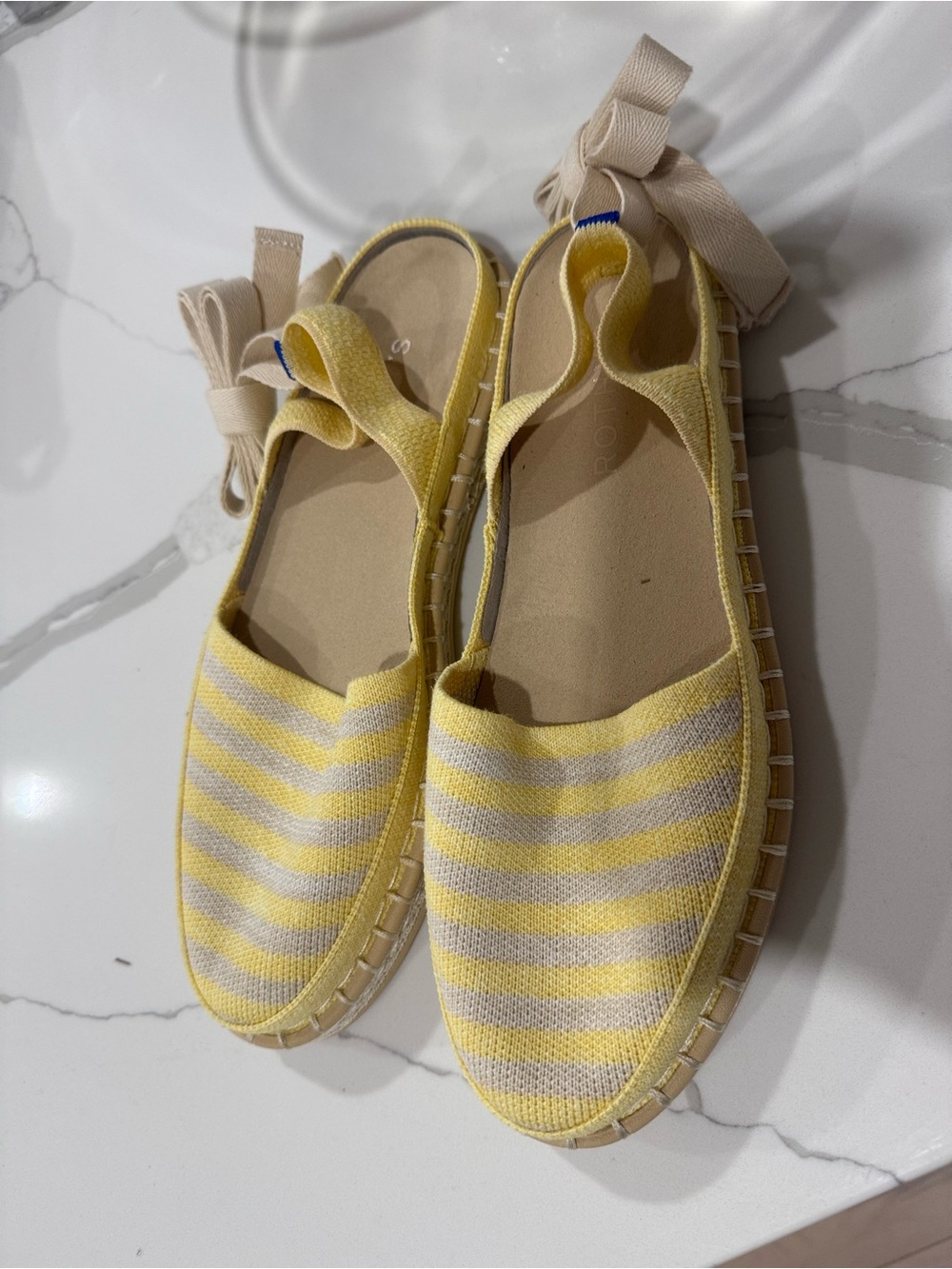 Rothy's Yellow and Cream Striped Espadrille Flats